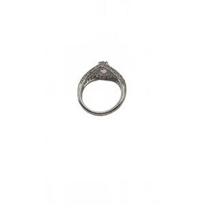 Elegant Silver Ring with Pink Gemstone and Pavé Accent Stones Size 7